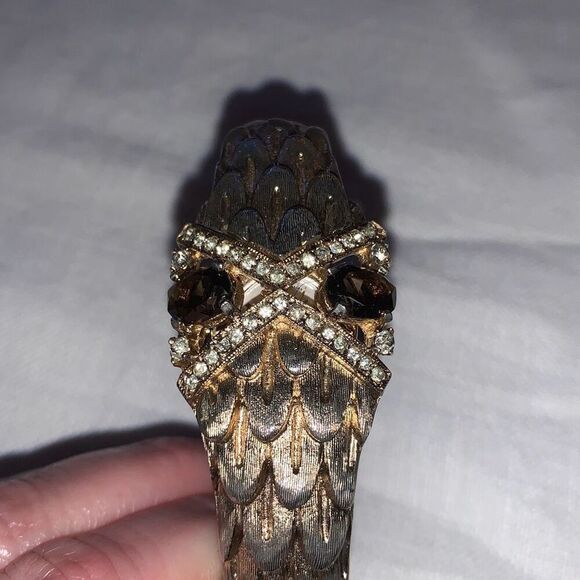 Vintage 1960’s Gold Tone Smoky Quartz Snake Dragon Scale Hinge Swiss Watch - Picture 7 of 15